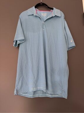 Michel Rouen Men's Blue Striped Polo Shirt - Short Sleeve Collared